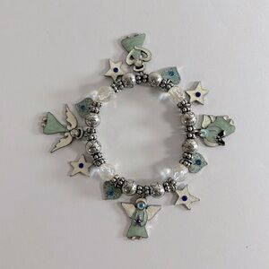 Vintage Cottagecore Metal Enamel Angels Hearts Stars Stretchy Charm Bracelet